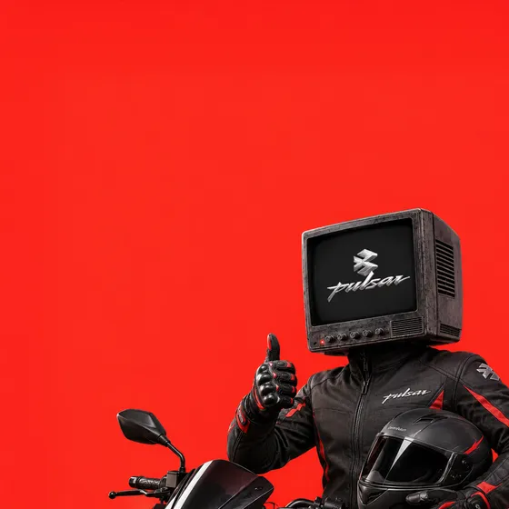 Bajaj Pulsar — 160K films, 70% click-to-conv. A Whilter.AI client as a CRT-headed Signal Person.